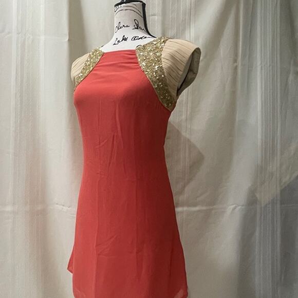 Little Mistress London Mini Dress Size 2 Coral/Gold Luxury Elegant sophisticated - Picture 9 of 12